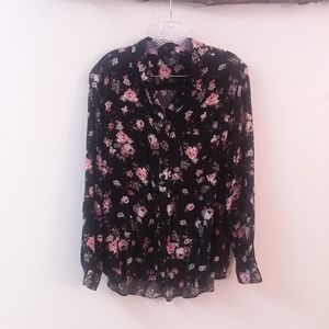 Plus Button Up Floral Blouse